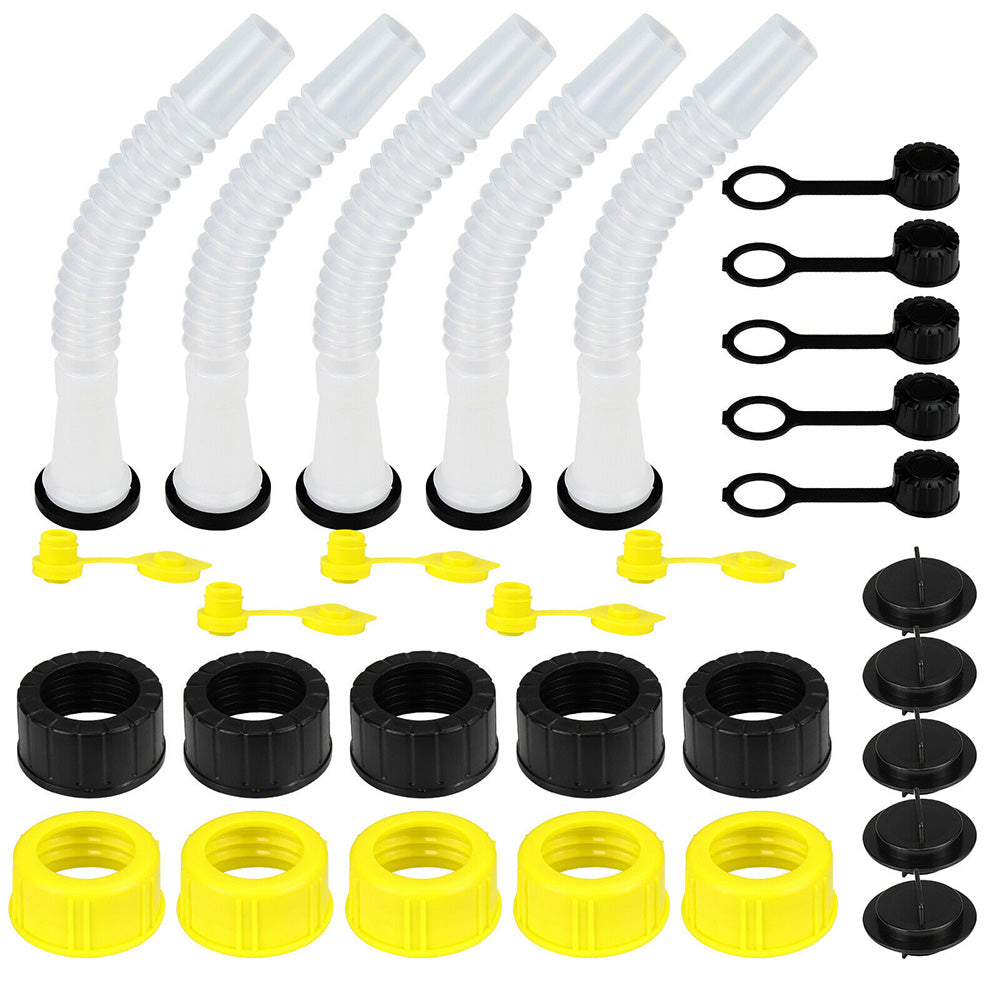 Pack of Five Gas Can Spouts with Caps and Gaskets Included Fits