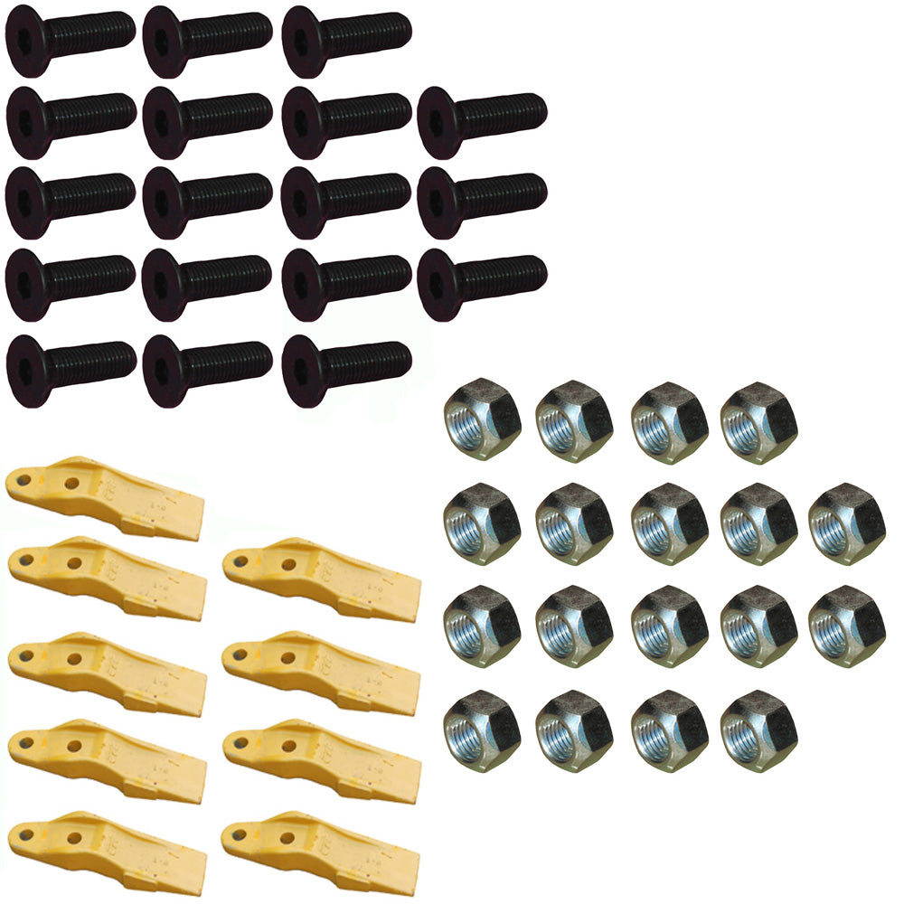 Set of 9 Bucket Uni-Teeth with Hardware Fits Caterpillar Replaces 132-4720