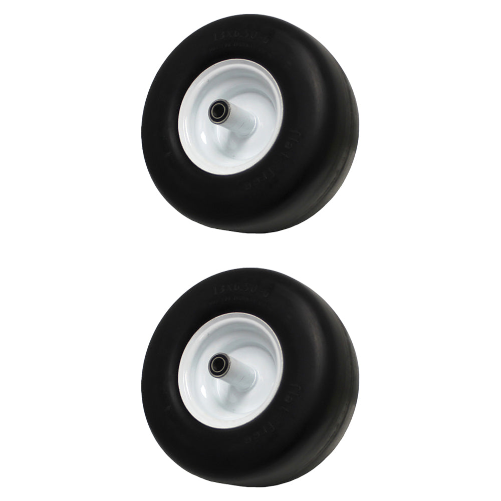 2PK Flat Free Wheel & Tire Assembly 13x6.50-6 13x6.50x6 Fits Kubota Mowers