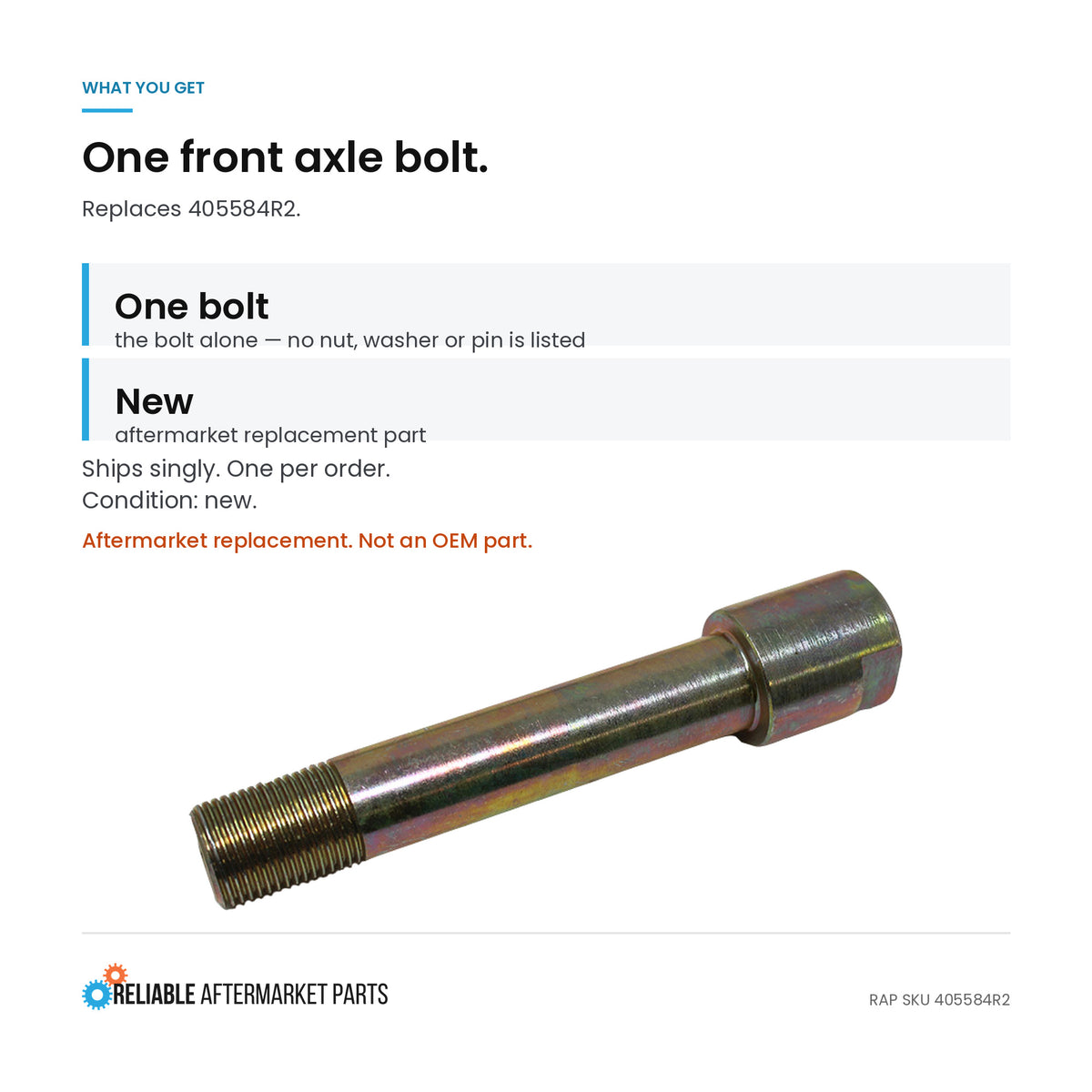 Axle Bolt - Front & Fits International 584 385 485 585 454 484 674 Fits Case IH 485 585
