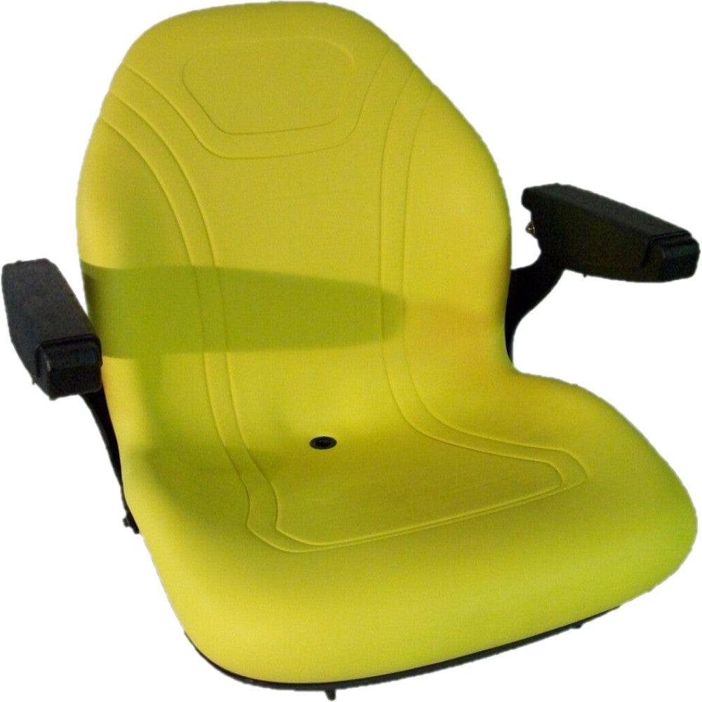 High Back Yellow Seat w Drainhole & Folding Armrests Fits John Deere Mowers