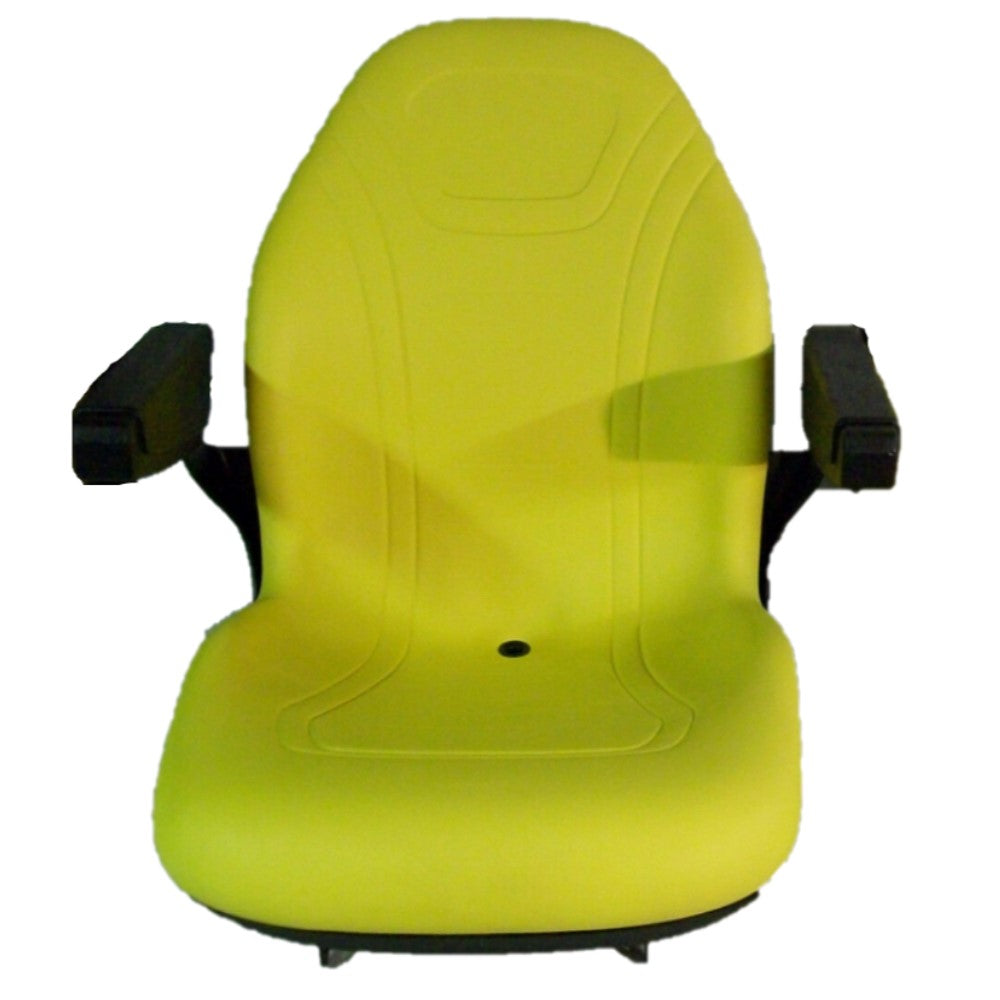 High Back Yellow Seat w Drainhole & Folding Armrests Fits John Deere Mowers