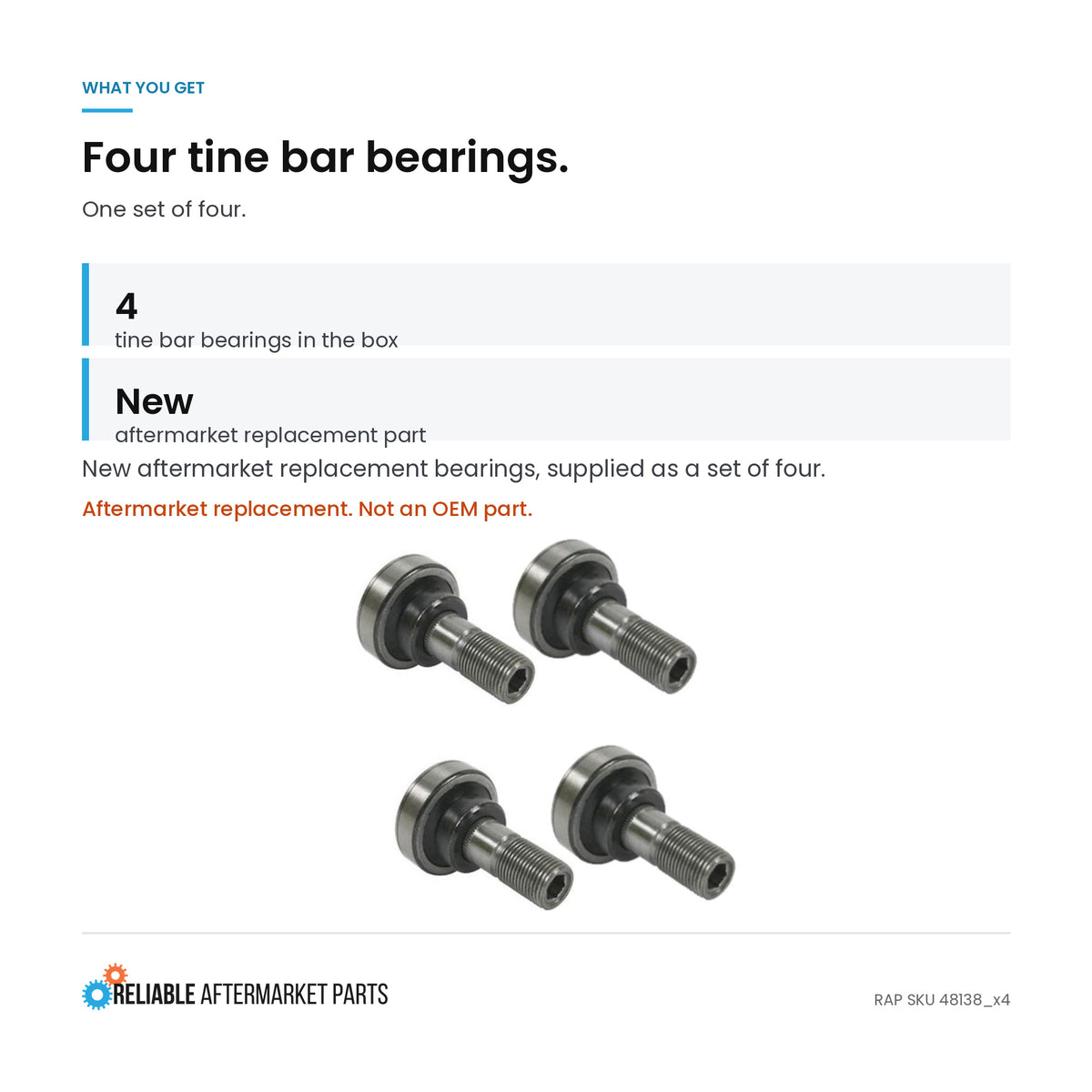 48138 TB7623 Tine Bar Bearing Set of 4 Fits New Holland Vermeer Hay Rake