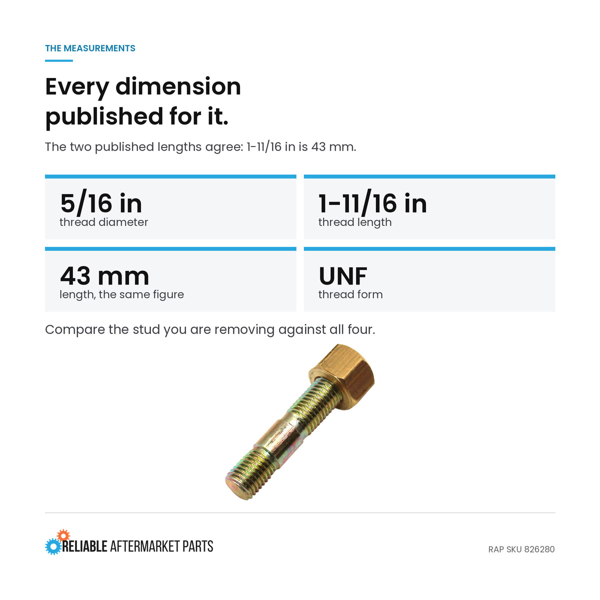 Injector Stud Fits Landini Replaces 0826280