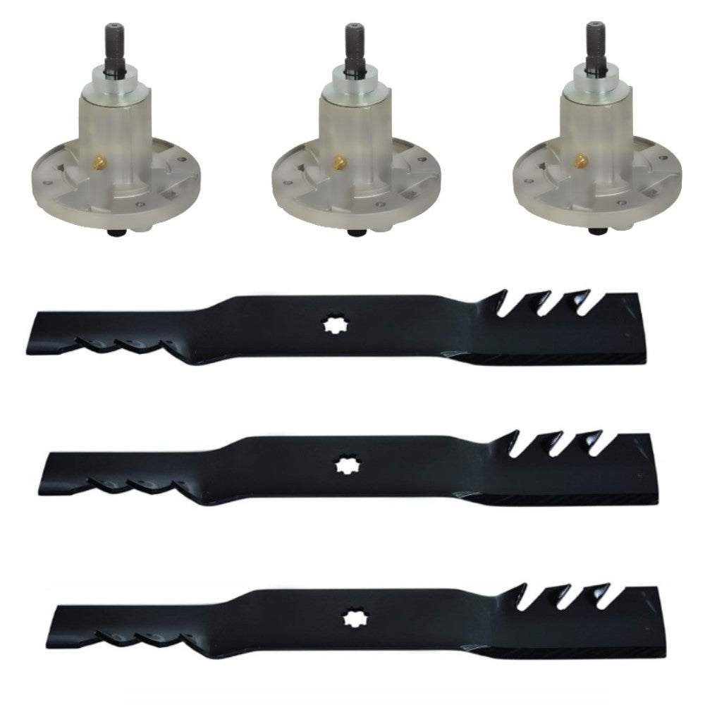 GY21099 GX21380 Three Mulching Blades & Spindles Fits John Deere 190C D170 G110