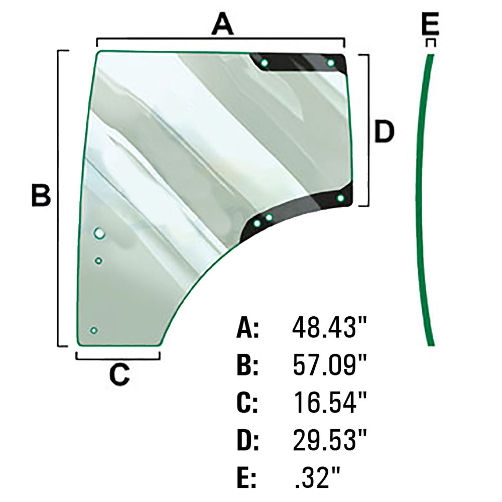 WN-L212967-PEX Glass, Door, LH Fits John Deere 6105R 6115R 6125R 6140R 6150R