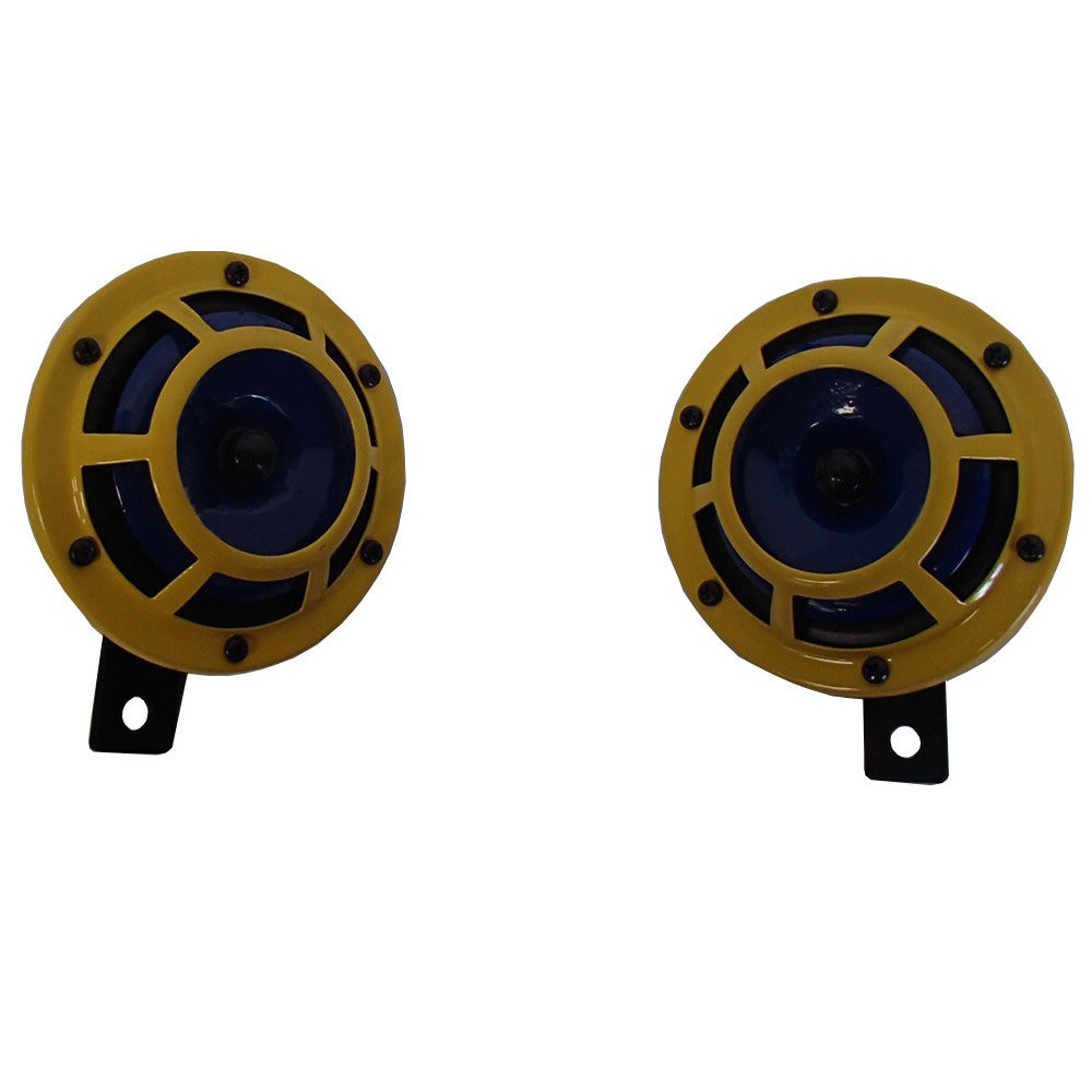 Yellow HELLA Horns with Blue Speakers - 118dB 12V DC Fits Cars Trucks SUVs
