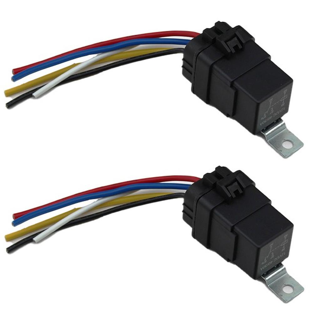 2 Pack - Waterproof 5 Pin Relay & Socket w/Wiring Harness 40 Amp 12 Volt Sealed