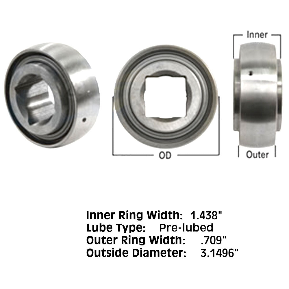 Disc Harrow Bearing 1.125" Square Bore x 1.438" IR x 3.1496" OD x 0.709"OR