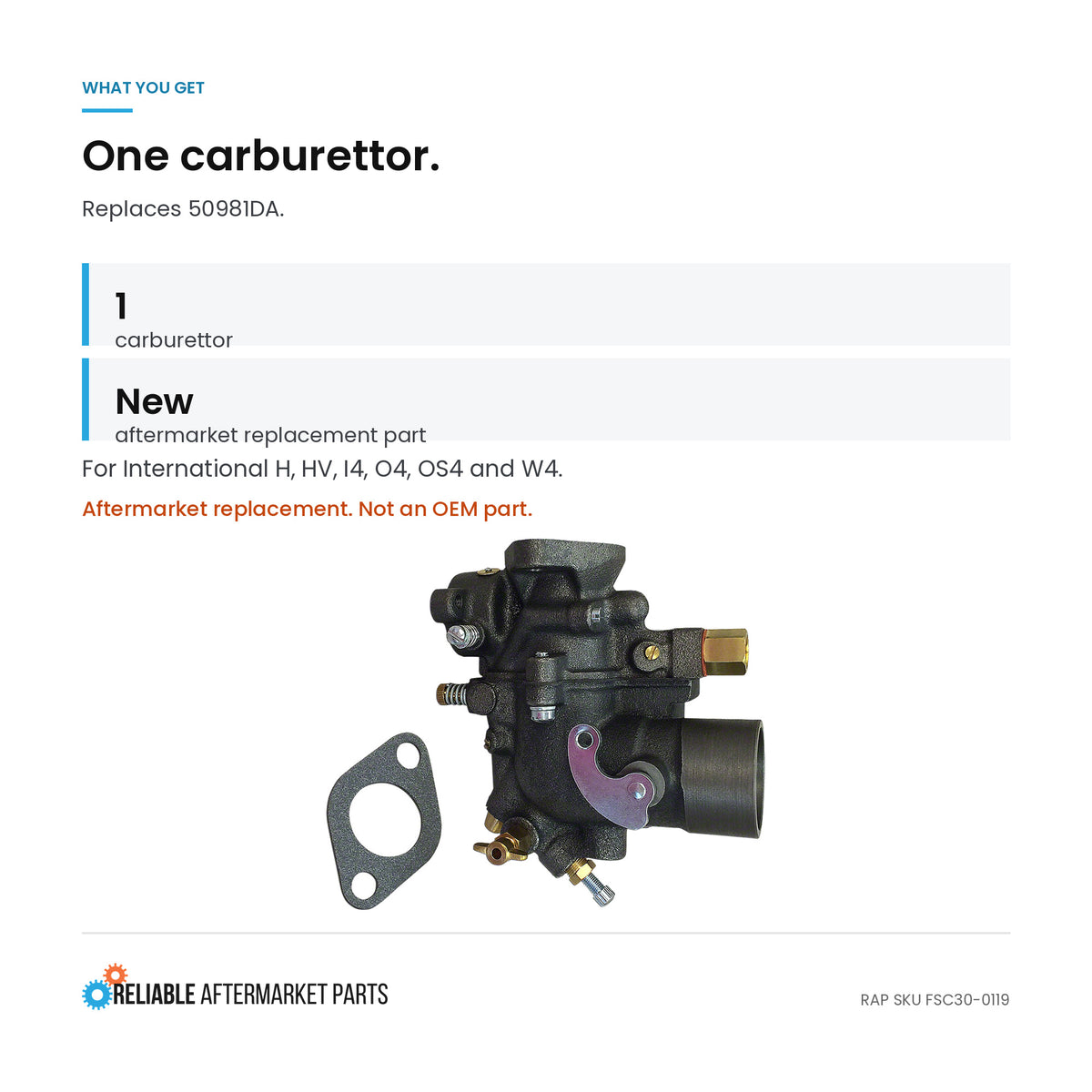 50981DA Carburetor Fits FARMALL Fits IH Tractors H HV I4 O4 U4 W4 OS4