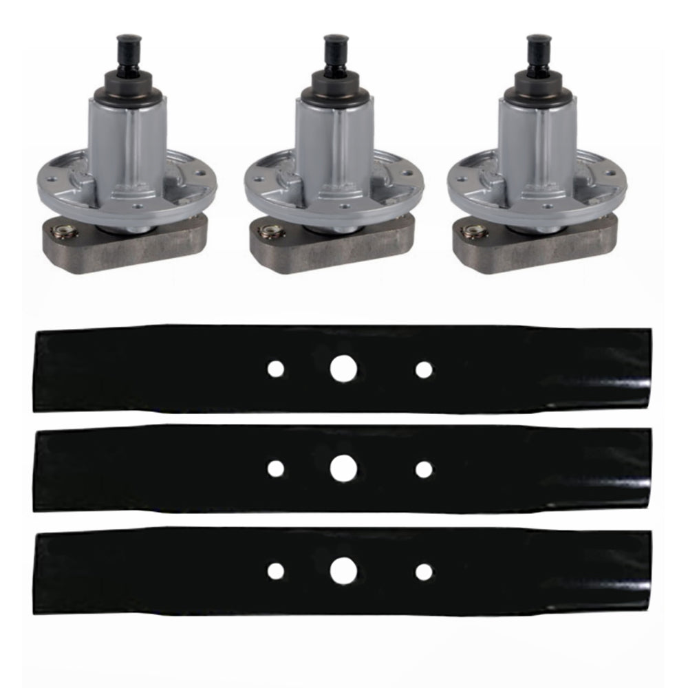 3 Blades 3 Spindles Set 48 Deck Fits John Deere L130 L120 Mowers GY20785 GX20250