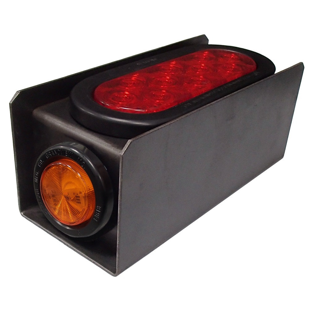 (1) 2" Amber Round & 6" Red Oval Tail Light Steel Box Set