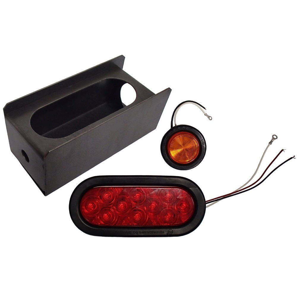 (1) 2" Amber Round & 6" Red Oval Tail Light Steel Box Set