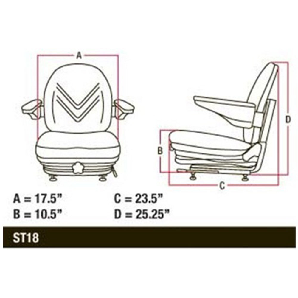High Back Industrial Seat w/ Suspension Slide Track & Armrests.