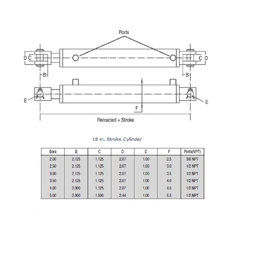 HCW-3518 2500 & 3000 PSI Double Acting Cylinder Fits Various Tractor Models