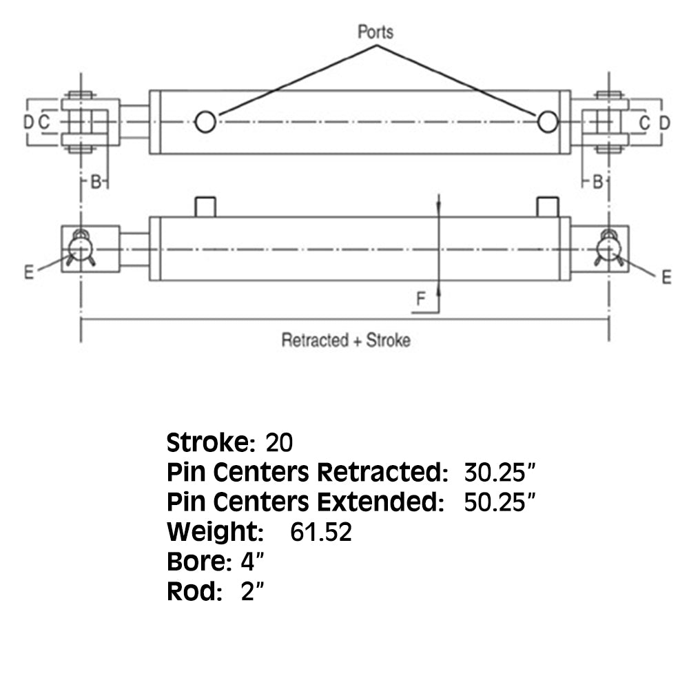 HCW-4020 2500 & 3000 PSI Double Acting Cylinder Rod: 2" Bore: 4"