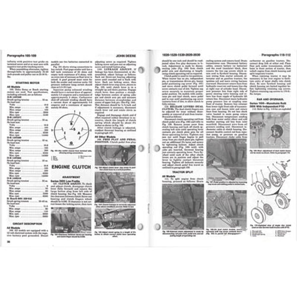 SHOP MANUAL Fits John Deere 1020 1520 1530 2020 2030 Tractor
