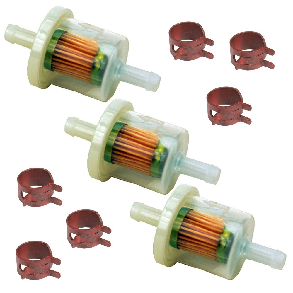 3 Inline Fuel Filters and 6 Fuel Line Clamps Fits Craftsman Replaces 791850