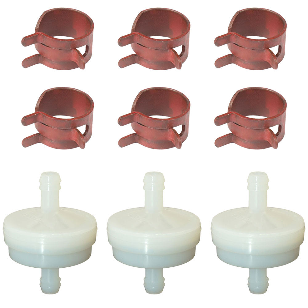 3 Fuel Filters and 6 Hose Clamps  Fits Toro Replaces 394358
