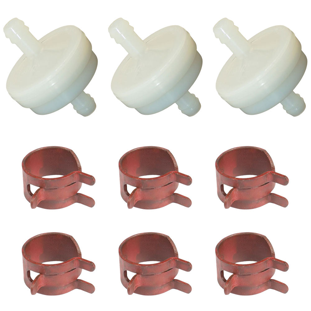 3 Fuel Filters and 6 Hose Clamps  Fits Toro Replaces 394358
