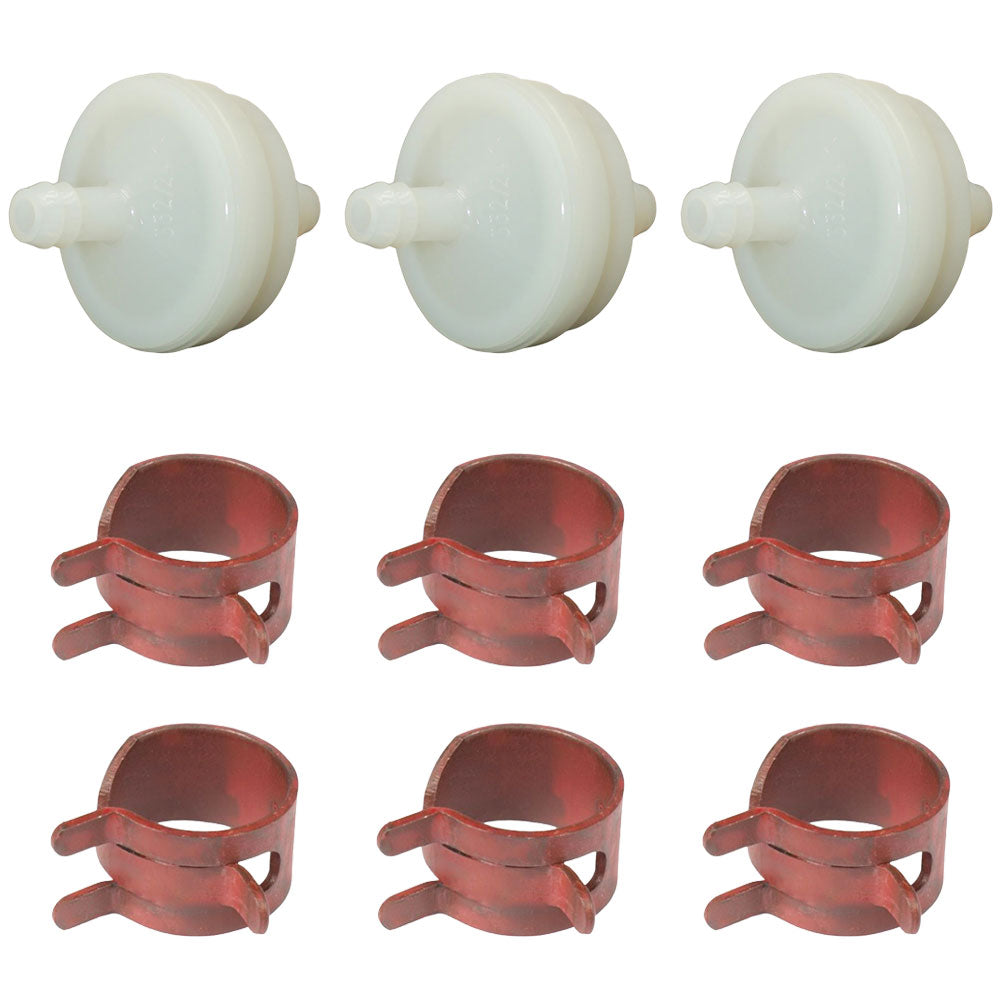 3 Fuel Filters and 6 Hose Clamps  Fits Toro Replaces 394358