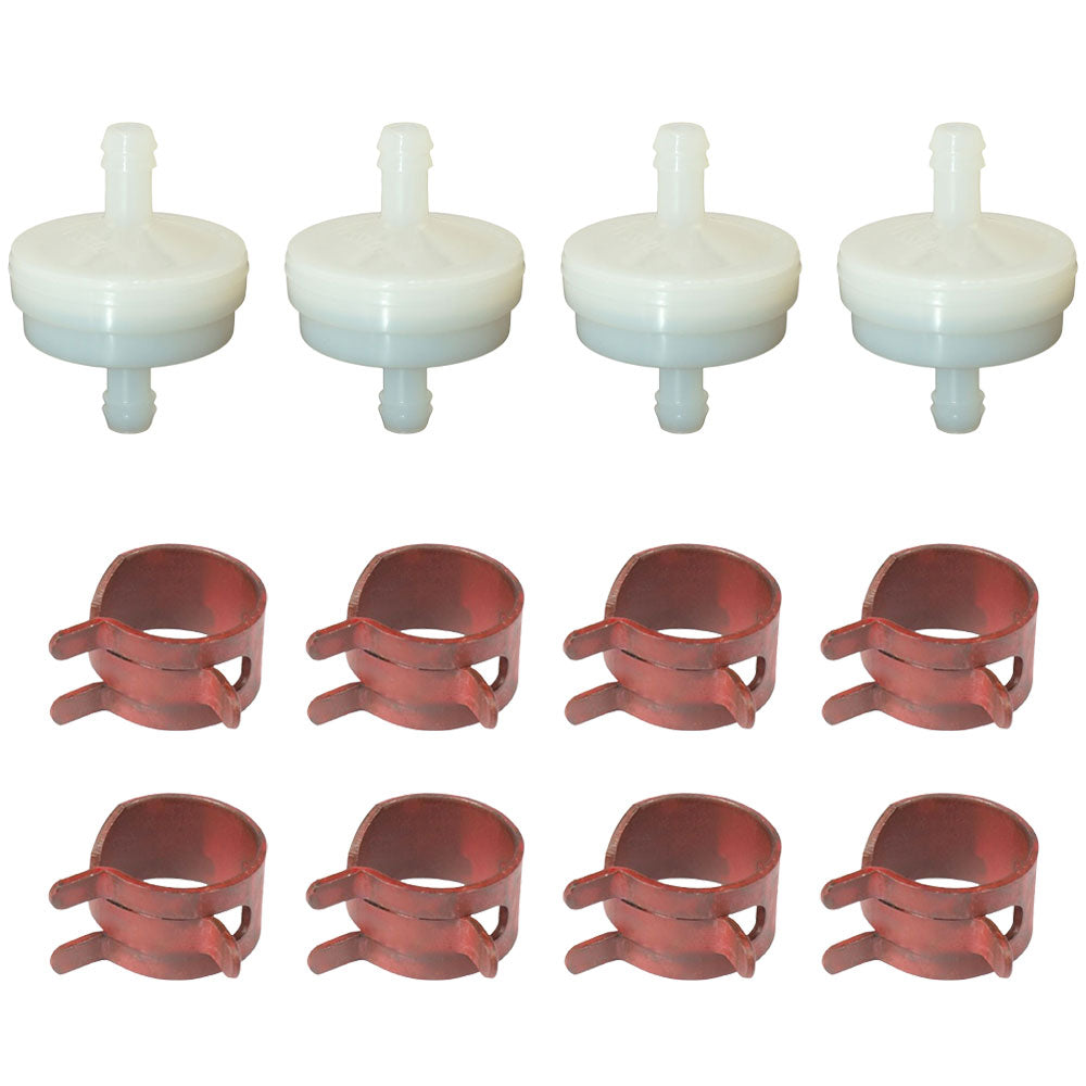 4 Fuel Filters and 8 Hose Clamps Fits Ford/New Holland Replaces 394358