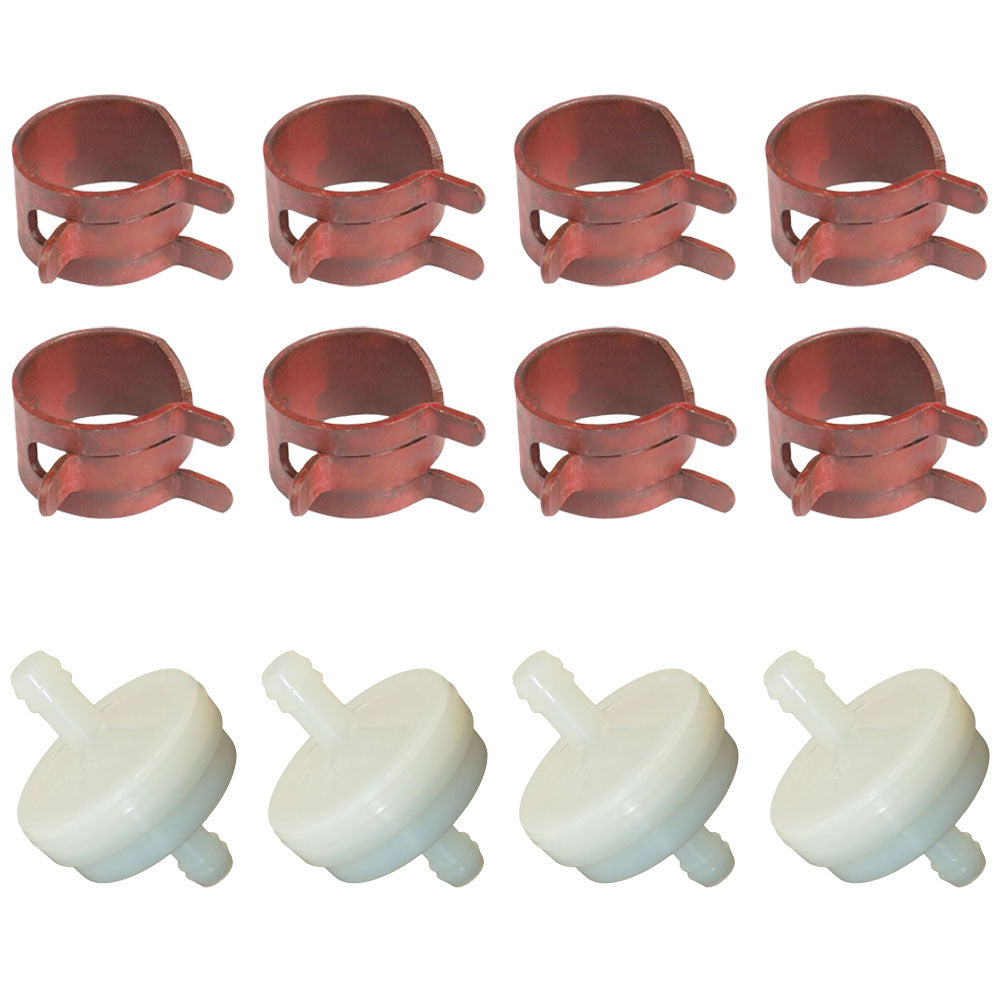 4 Fuel Filters and 8 Hose Clamps  Fits Universal Products Replaces 394358