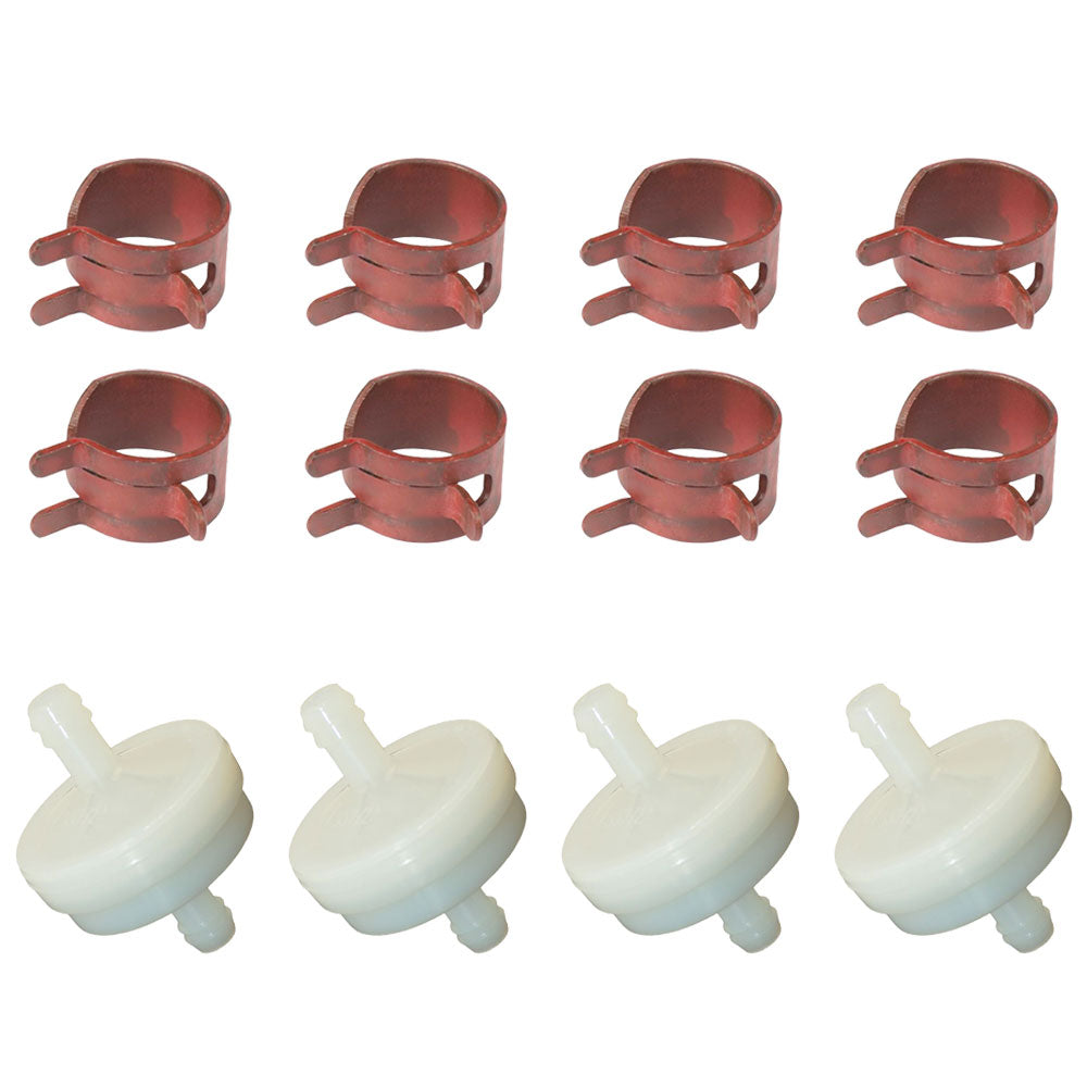4 Fuel Filters and 8 Hose Clamps  Fits Universal Products Replaces 394358