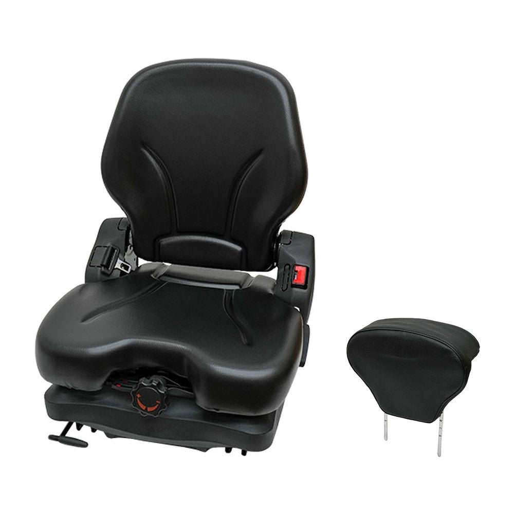 L-P Suspension Black Vinyl Seat with Upper Backrest OPS and Slides Fits Bobcat