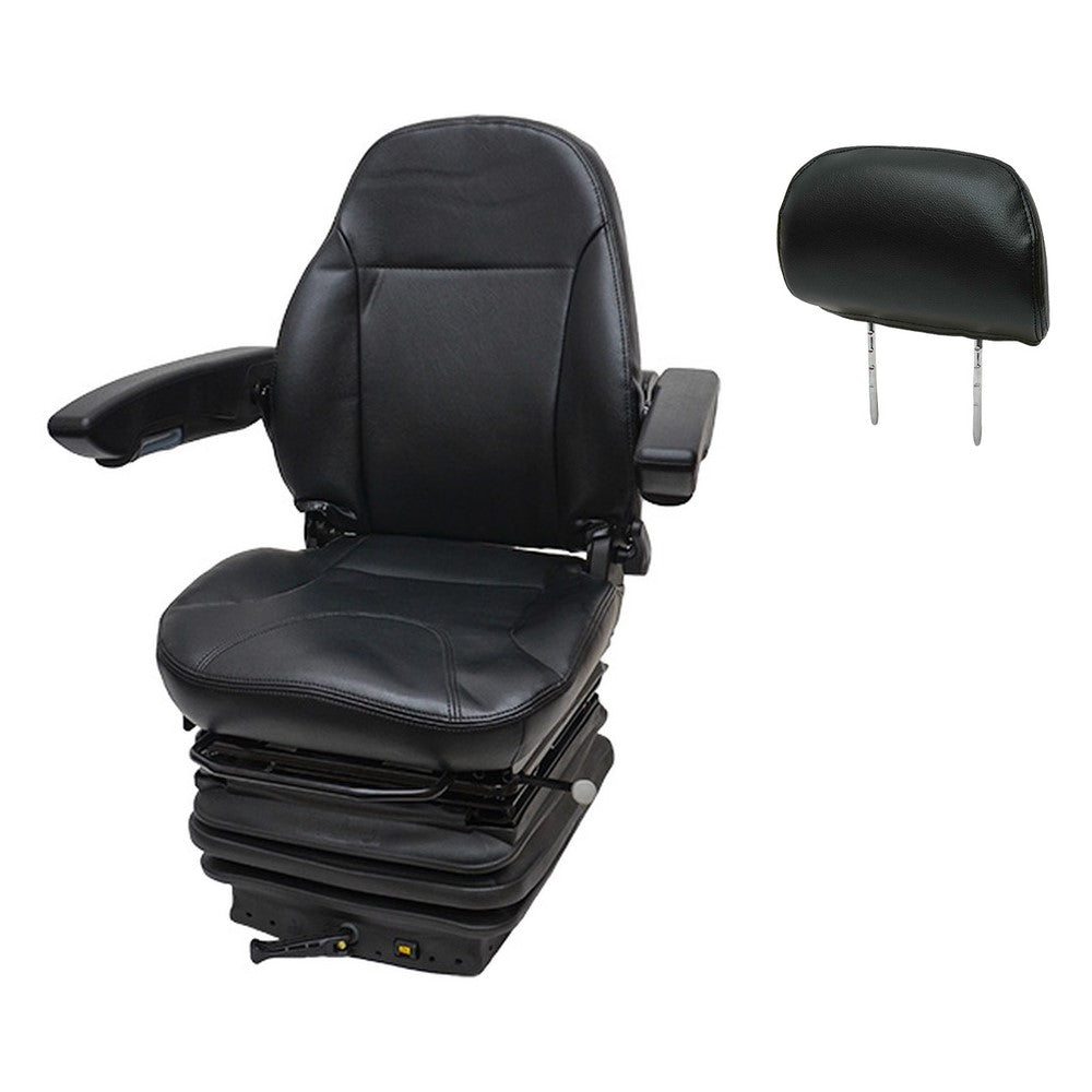 HD Black Vinyl Mechanical Suspension Seat with Headrest for Backhoe Loaders