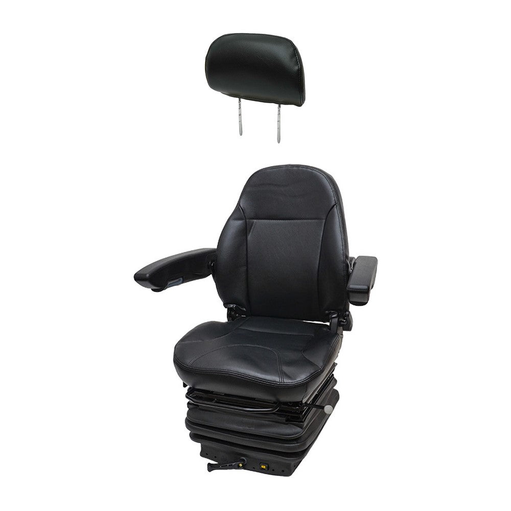 HD Black Vinyl Mechanical Suspension Seat with Headrest for Backhoe Loaders