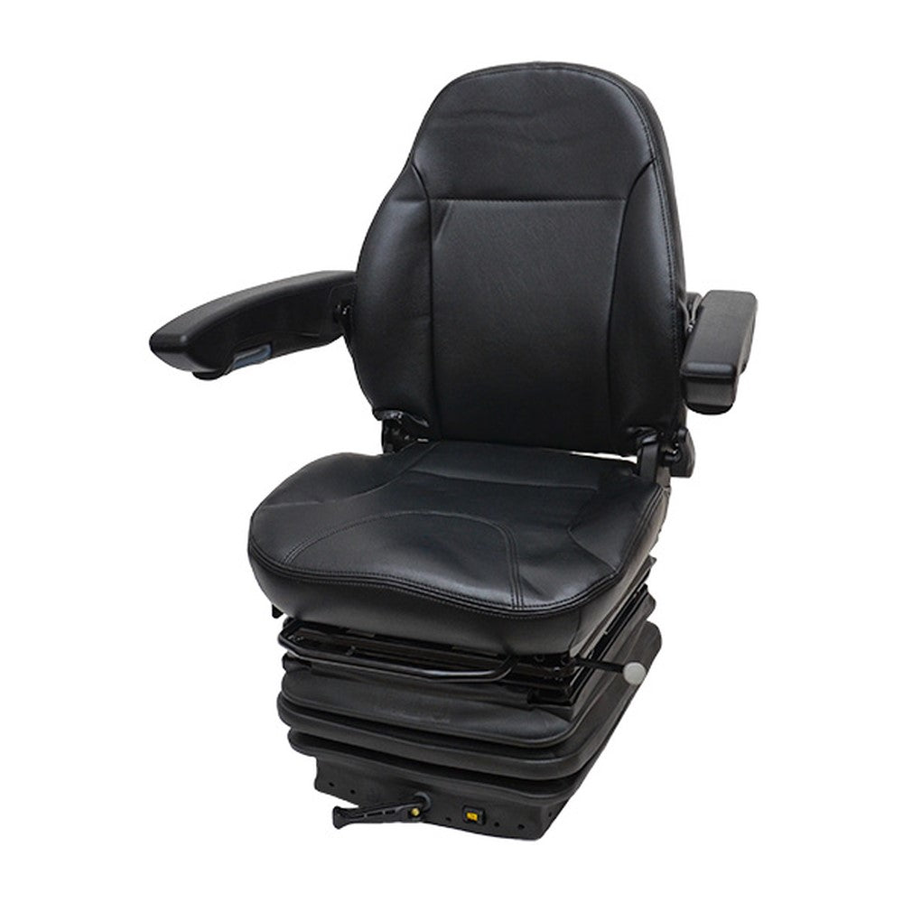 HD Black Vinyl Mechanical Suspension Seat with Headrest for Backhoe Loaders