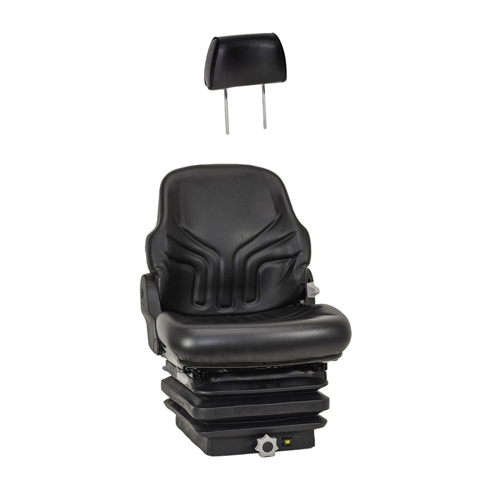 Premium Heavy-Duty Black Vinyl Mechanical Suspension Seat with Matching Headrest