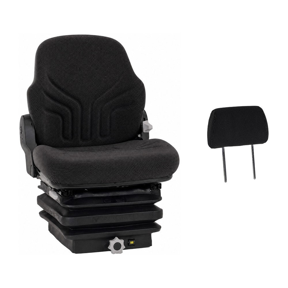 Premium Heavy-Duty Black Fabric Mechanical Suspension Seat w/ Matching Headrest