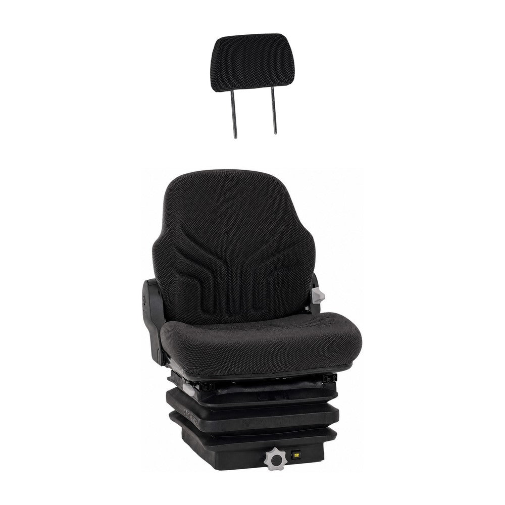 Premium Heavy-Duty Black Fabric Mechanical Suspension Seat w/ Matching Headrest