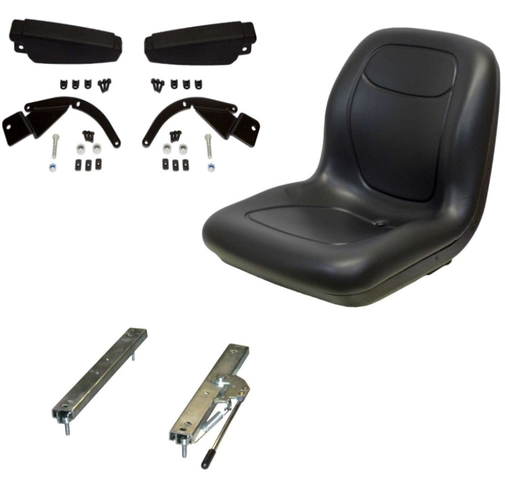 Black Seat w/Flip Up Armrests & Seat Rails Fits Komatsu