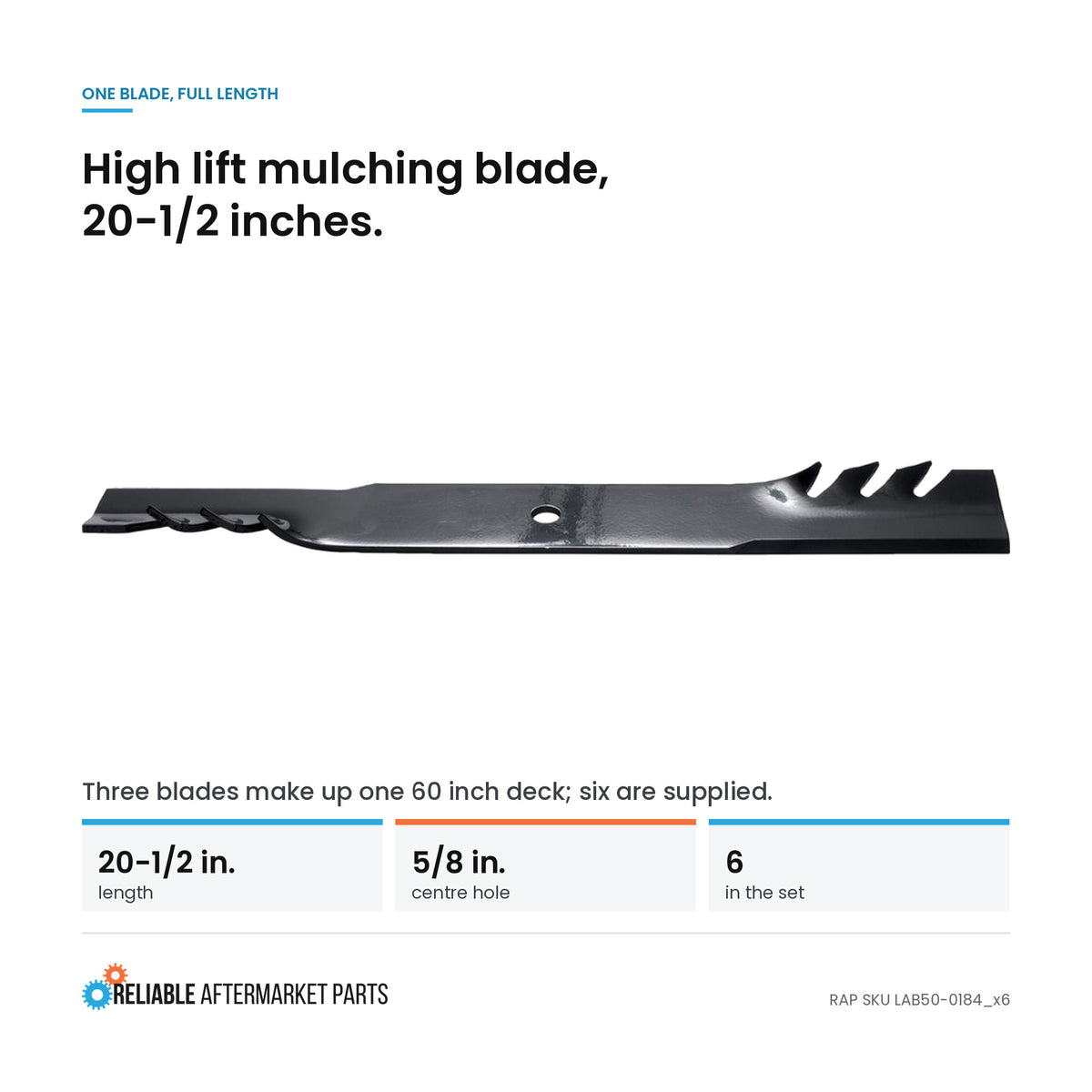 103-2530 High Lift Blades Set of 6 Fits Exmark Fits Toro 60 in Decks