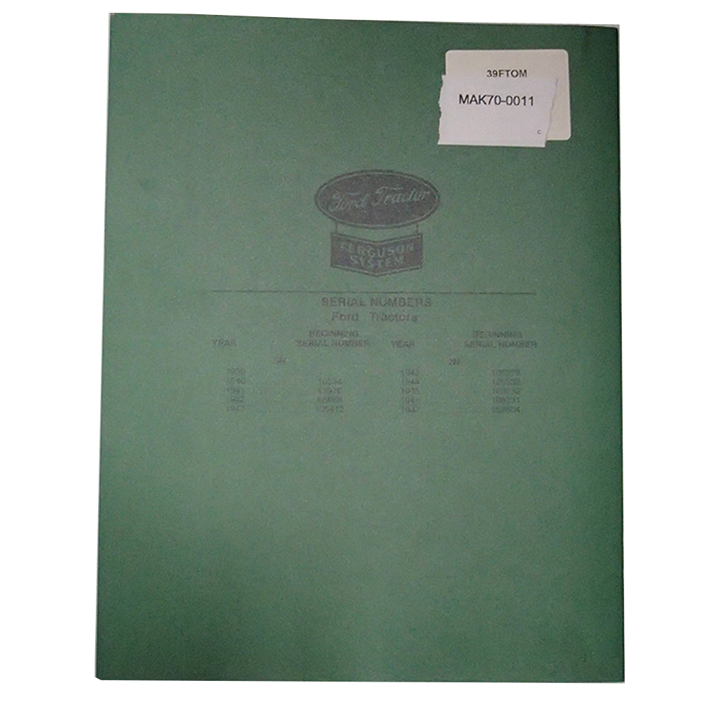 Tractor Owner's Manual Fits Ford 2N 9N Covers Years 1939-1947
