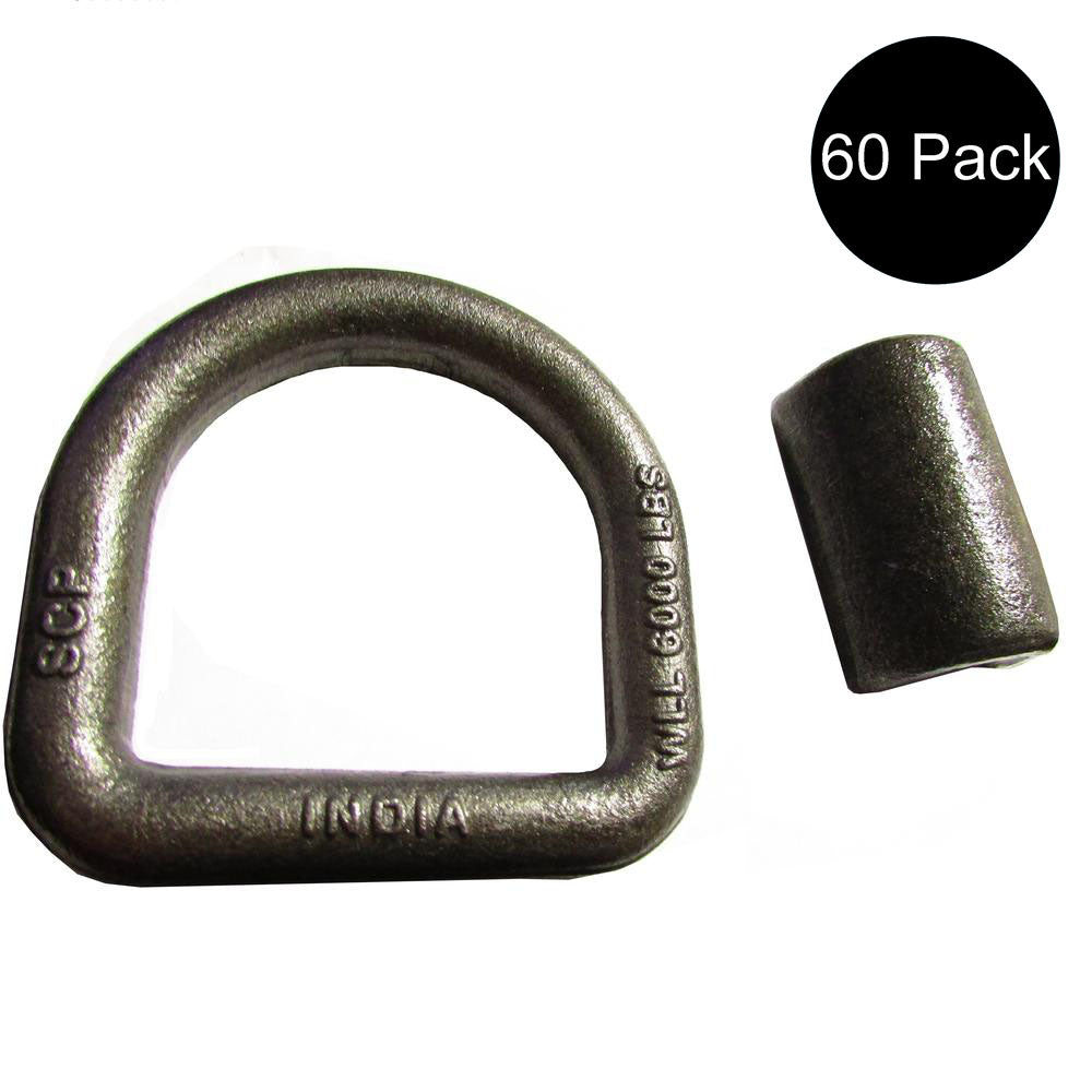Set of (60) Heavy Duty 5/8" Weld-On D-Rings for Tie-Down on Trucks Trailers