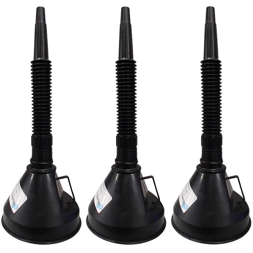 (3) Three 6" Diameter Funnels with Inside Screen and Bendable & Detachable Hose