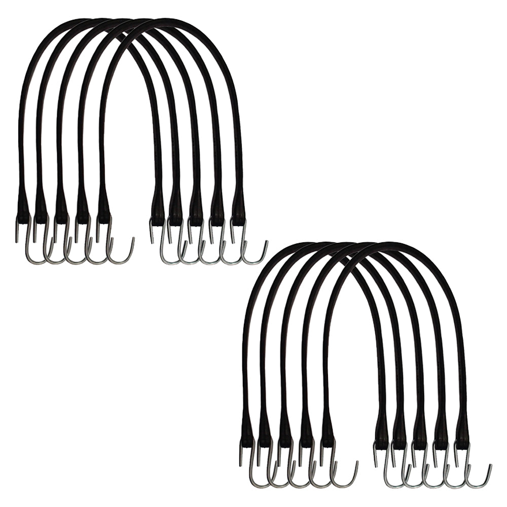 (10) 21" Rubber Tarp Straps Black Heavy Duty w/ Hooks Natural Fasten Bungee Cord
