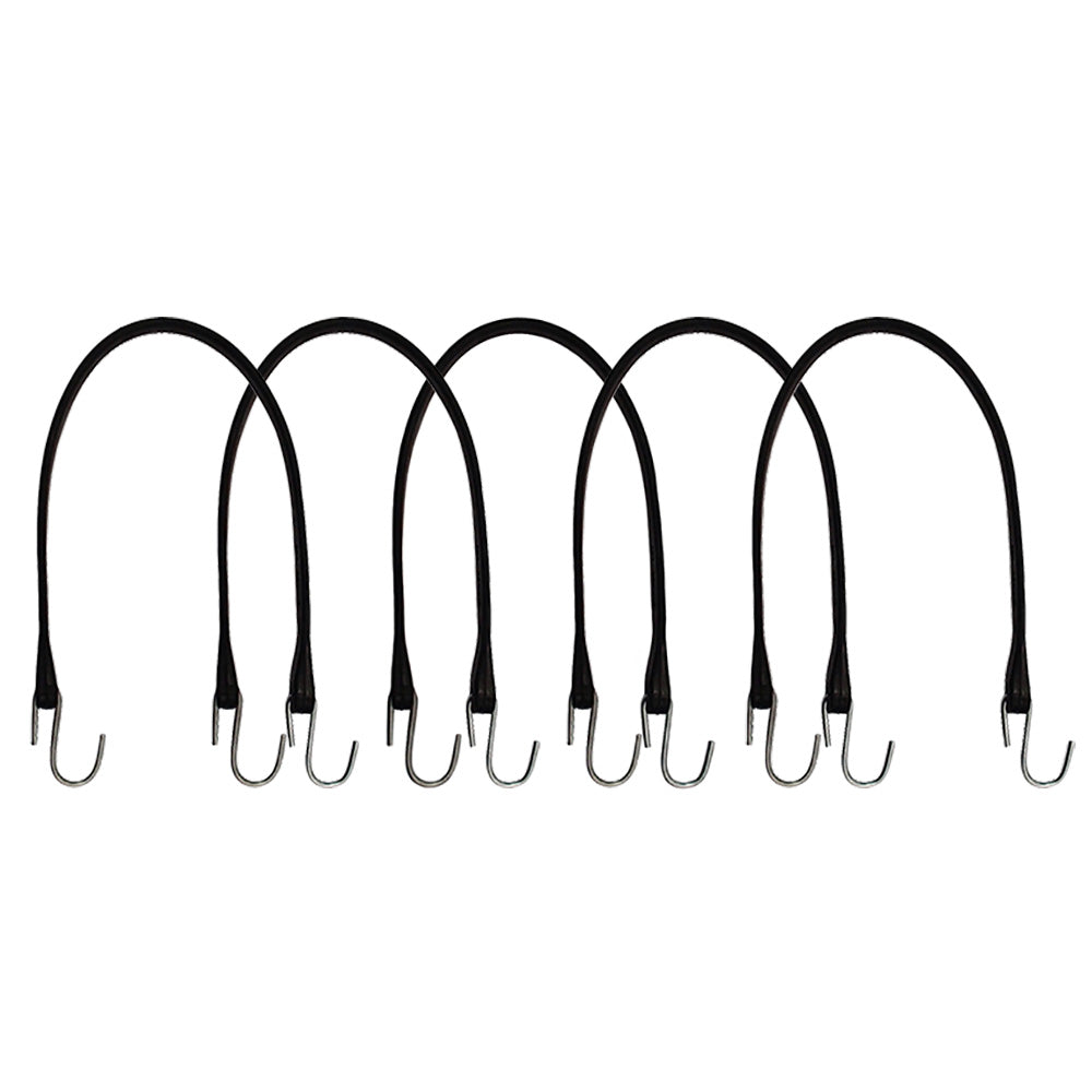 (5) 21" Rubber Tarp Straps Black Heavy Duty w/ Hooks Natural Fasten Bungee Cord