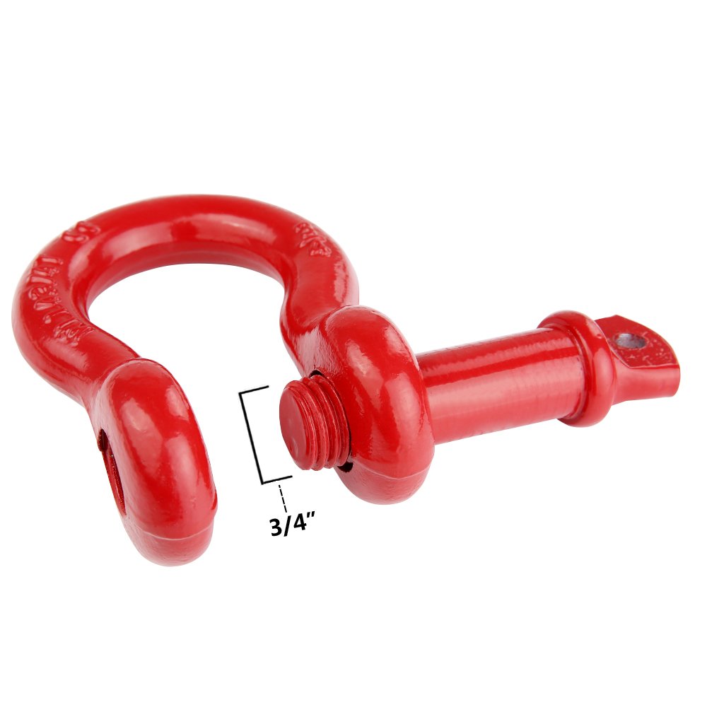 3/4" Heavy Duty D-Ring Shackle for Towing, Hauling, Sailing 4.75 Tons - Red