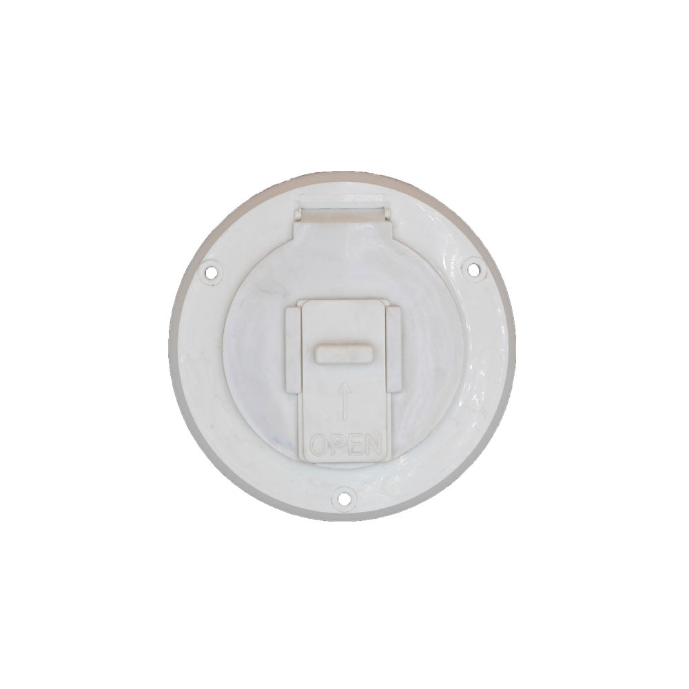 (1) RV Camper Trailer Round White Electric Power Cord Cable Hatch Cover
