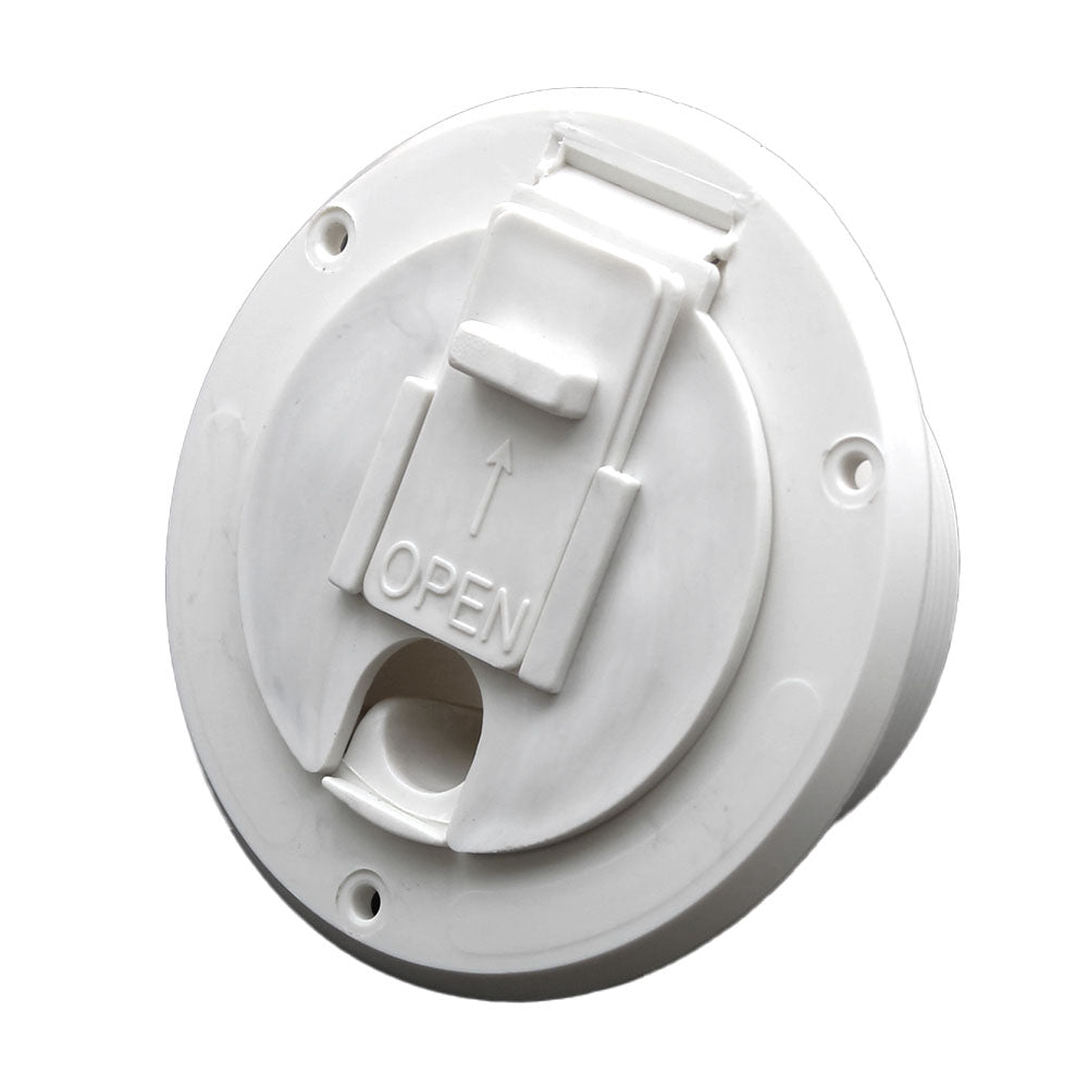 (1) RV Camper Trailer Round White Electric Power Cord Cable Hatch Cover