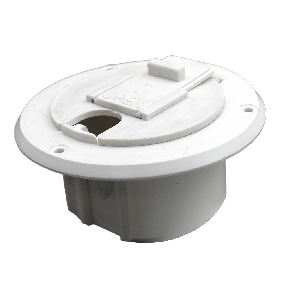 (1) RV Camper Trailer Round White Electric Power Cord Cable Hatch Cover
