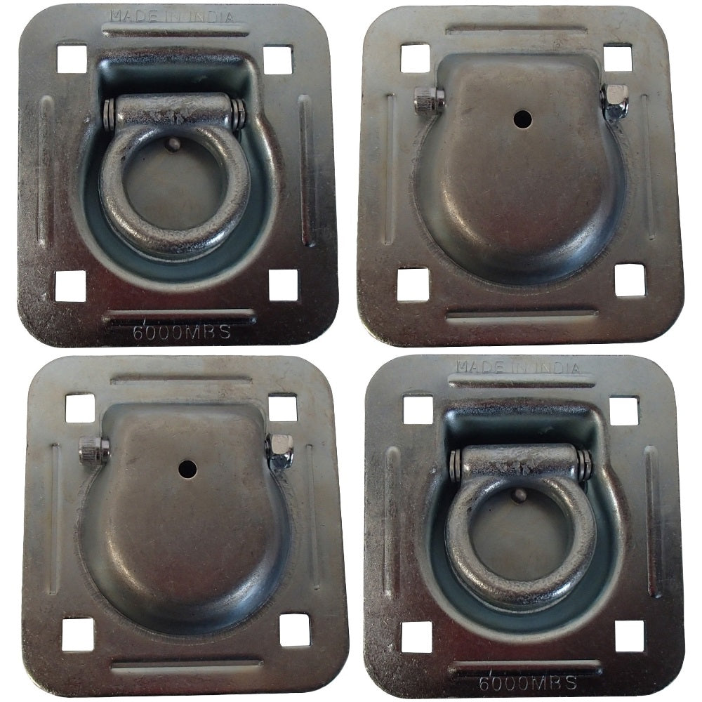 4 Pack Chain Rope Tie Down Trailer 4-Bolt Steel Recessed D-Ring 6000# MBS Rated