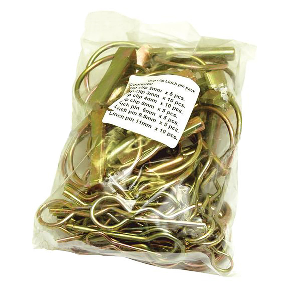 50 Piece Package of Lynch Pins  & Grip Clips For Farm Tractor Implements