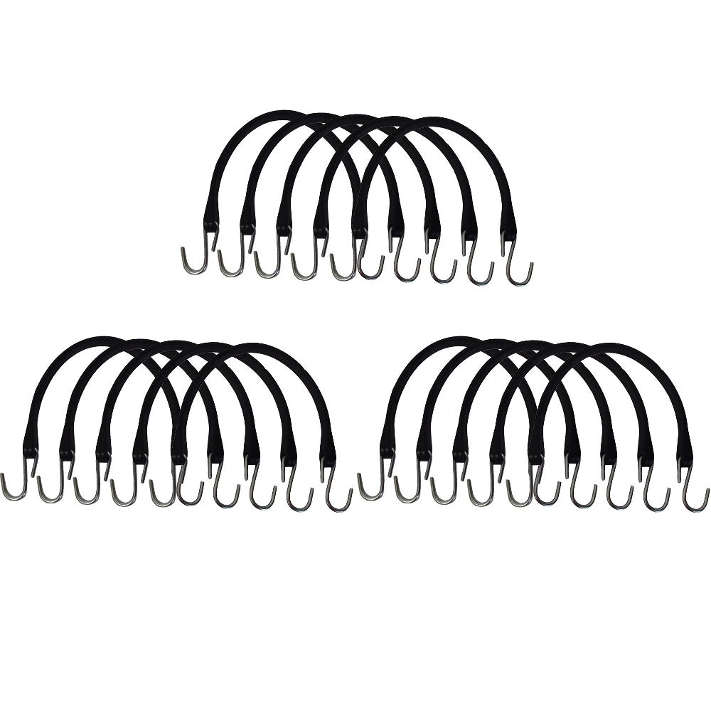 (15) HD 15" Natural Rubber Bungee Straps w/ S-Hooks for Trailer Truck Tie-Down