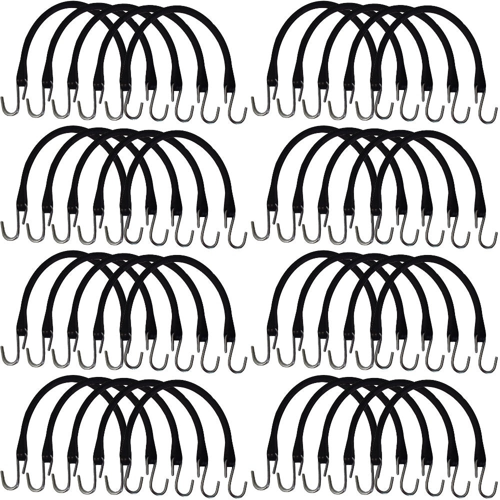 Pack of 40 HD 15" Natural Rubber Tarp Straps/Bungee Cords w/ S-Hooks